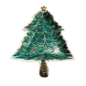 Hand Painted Italian MCM Christmas Tree Dish Signed Numbered 22 of 331